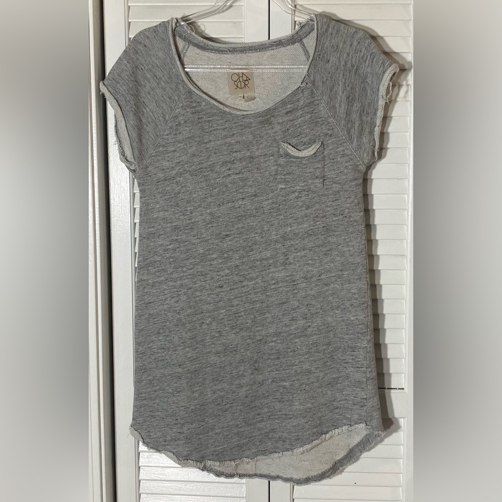 Chaser T-shirt Dress Size Small Jersey Heathered Gray Cotton/Linen Pocket